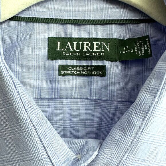 Lauren Ralph Lauren Mens 17/XL Button Up Shirt Light Blue Classic Stretch - Picture 4 of 9